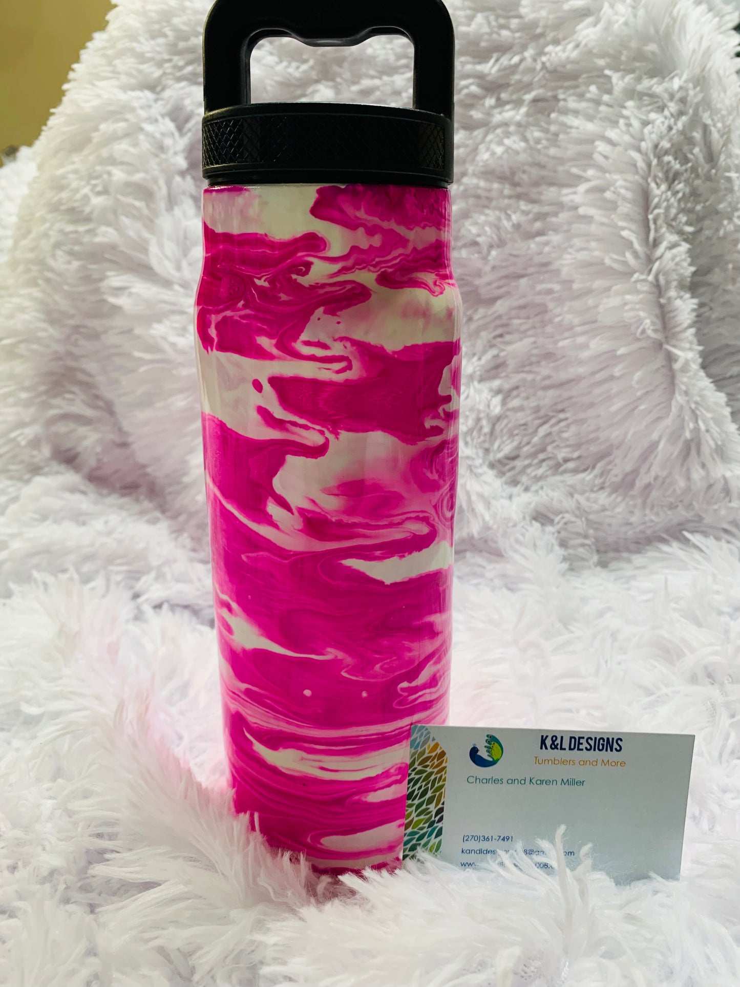 24oz Pink/White Sports Bottle Ready to ship